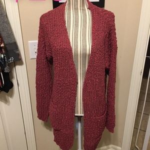 Berry chunky bubble knit sweater cardigan